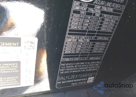 2025 Land Rover Range Rover Velar P250 Dynamic Se z USA, uszkodzony, nr VIN SALYL2EX1SA810271